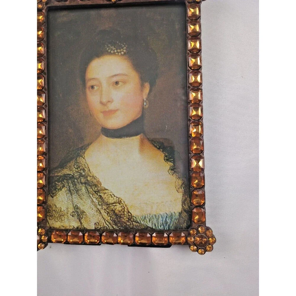 Vintage Amber Rhinestone Jeweled Pic Frame Hollywood Regency Belle Maison Style